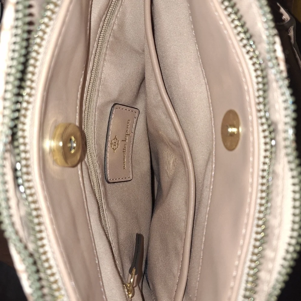 Neutral Monogram Tote Bag with Floral Charm - Picture 6 of 8